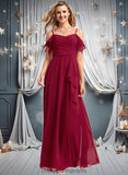 Katelyn A-line Cold Shoulder Floor-Length Chiffon Bridesmaid Dress With Ruffle STIP0025755