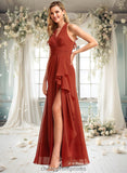 Shea A-line V-Neck Floor-Length Chiffon Bridesmaid Dress With Ruffle STIP0025754