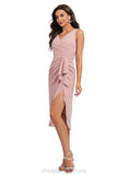 Liberty Sheath/Column V-Neck Asymmetrical Chiffon Cocktail Dress With Pleated Ruffle STIP0020882