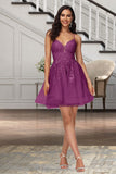 Martha A-line V-Neck Short/Mini Lace Tulle Homecoming Dress With Sequins STIP0020500