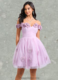 Regan Ball-Gown/Princess Off the Shoulder Short Tulle Homecoming Dress With Pleated Flower STIP0025668