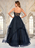 Jewel Ball-Gown/Princess V-Neck Floor-Length Tulle Prom Dresses STIP0025863