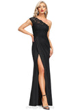 Lorena Sheath/Column One Shoulder Floor-Length Lace Jersey Evening Dress With Pleated STIP0020884