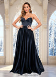 Bethany Ball-Gown/Princess V-Neck Floor-Length Satin Prom Dresses STIP0025840