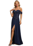 Zoe A-line Cold Shoulder Off the Shoulder Floor-Length Chiffon Lace Evening Dress With Sequins STIP0020794