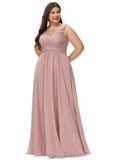 Reese A-line V-Neck Floor-Length Chiffon Evening Dress With Pleated STIP0020943