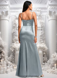 Julissa A-line V-Neck Floor-Length Stretch Satin Bridesmaid Dress STIP0025728