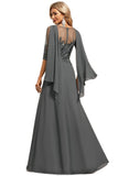 Tessa A-line Scoop Floor-Length Chiffon Lace Evening Dress With Pleated Sequins STIP0020841