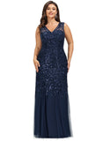 Bella Trumpet/Mermaid V-Neck Floor-Length Lace Tulle Evening Dress With Sequins STIP0020986