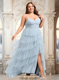 Ella Ball-Gown/Princess V-Neck Sweep Train Tulle Prom Dresses STIP0025833