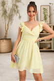 Briana A-line V-Neck Short/Mini Chiffon Homecoming Dress With Ruffle STIP0020474