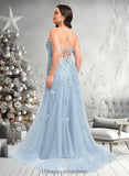 Cheryl Trumpet/Mermaid Straight Sweep Train Tulle Prom Dresses With Flower STIP0025866