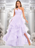 Iyana Ball-Gown/Princess Asymmetrical One Shoulder Floor-Length Tulle Prom Dresses STIP0025867