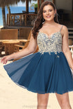 Piper A-line V-Neck Short/Mini Chiffon Lace Homecoming Dress With Beading STIP0020572