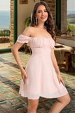 Jaslyn A-line Off the Shoulder Short/Mini Chiffon Homecoming Dress STIP0020472