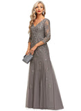 Daisy Trumpet/Mermaid V-Neck Floor-Length Lace Tulle Evening Dress With Sequins STIP0020907