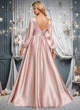 Madyson A-line V-Neck Floor-Length Stretch Satin Prom Dresses STIP0025880