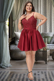 Lesley A-line V-Neck Short/Mini Lace Satin Homecoming Dress With Beading STIP0020554