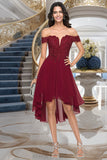 Alanna A-line Off the Shoulder Asymmetrical Chiffon Homecoming Dress With Beading STIP0020582