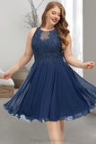 Brooklyn A-line Scoop Knee-Length Chiffon Lace Homecoming Dress With Beading STIP0020515