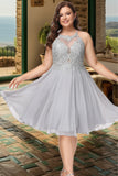 Aspen A-line Scoop Knee-Length Chiffon Lace Homecoming Dress With Sequins STIP0020571