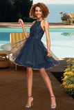 Micah A-line Scoop Short/Mini Lace Tulle Homecoming Dress With Sequins STIP0020523