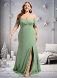 Aliyah Trumpet/Mermaid Off the Shoulder V-Neck Floor-Length Chiffon Bridesmaid Dress STIP0025810