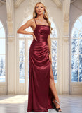 Laura Trumpet/Mermaid Square Floor-Length Stretch Satin Prom Dresses With Ruffle STIP0025875