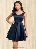 Kaya A-line V-Neck Short Satin Homecoming Dress STIP0025691