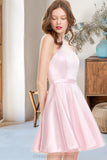 Cindy A-line Scoop Short/Mini Satin Homecoming Dress STIP0020590