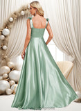 Lilly A-line Square Floor-Length Stretch Satin Bridesmaid Dress With Bow STIP0025788