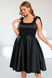 Sonia A-line Square Knee-Length Satin Homecoming Dress With Bow STIP0020556