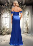 Izabella Trumpet/Mermaid Off the Shoulder Floor-Length Stretch Satin Bridesmaid Dress With Ruffle STIP0025800