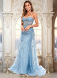 Sanaa Sheath/Column Sweetheart Sweep Train Sequin Tulle Prom Dresses With Sequins STIP0025860