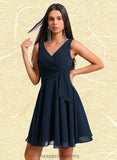 Madeleine A-line V-Neck Short Chiffon Homecoming Dress With Pleated STIP0025644