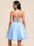 Rosemary Ball-Gown/Princess Sweetheart Short Lace Tulle Homecoming Dress With Ruffle STIP0025707