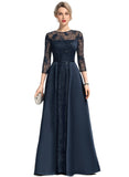 Gianna A-line Scoop Illusion Floor-Length Lace Satin Evening Dress With Sequins STIP0020848