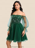 Abigail A-line Off the Shoulder Short Tulle Homecoming Dress With Sequins Appliques Lace STIP0025663