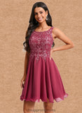 Eve A-line Scoop Short Chiffon Homecoming Dress With Sequins Appliques Lace STIP0025681