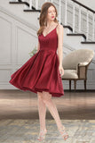 Carlee A-line V-Neck Short/Mini Satin Homecoming Dress STIP0020542