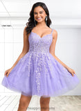 Miah A-line V-Neck Short Tulle Lace Homecoming Dress STIP0025640