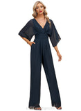 Bria Jumpsuit/Pantsuit V-Neck Floor-Length Chiffon Evening Dress With Pleated STIP0020787