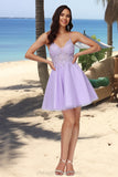 Georgia A-line V-Neck Short/Mini Lace Tulle Homecoming Dress With Beading STIP0020501