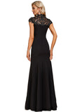 Shyann Sheath/Column High Neck Illusion Floor-Length Lace Stretch Crepe Evening Dress With Sequins STIP0020962