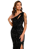 Kristen Sheath/Column One Shoulder Floor-Length Sequin Prom Dresses With Sequins STIP0020828