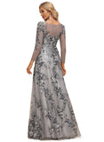 Hailee A-line Boat Neck Illusion Floor-Length Lace Evening Dress STIP0020802