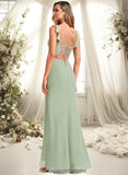 Stella A-line Square Floor-Length Chiffon Bridesmaid Dress With Ruffle STIP0025739