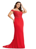 Fatima Trumpet/Mermaid Off the Shoulder Sweep Train Chiffon Lace Evening Dress With Beading Sequins STIP0020928