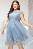 Makenzie A-line Scoop Knee-Length Lace Tulle Homecoming Dress With Sequins STIP0020579