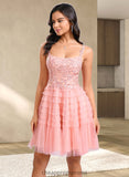 Laura Ball-Gown/Princess Scoop Short Tulle Lace Homecoming Dress With Ruffle STIP0025676